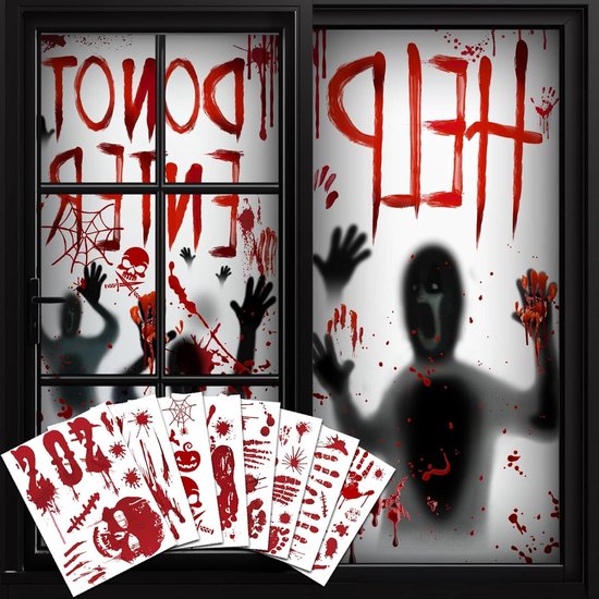 10 Autocollants Fenêtre Halloween Effrayants – Empreintes Sanglantes, PVC, Déco Maison Hantée