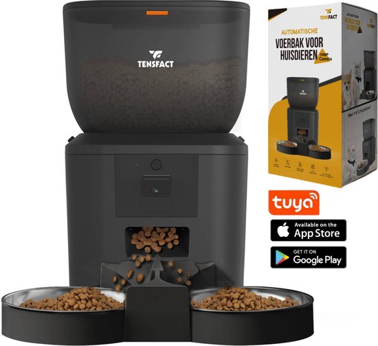 Mangeoires Automatique pour Chat - Distributeur de nourriture Automatique pour Chat avec HD Camera - Gamelle Simple et Duo - Mangeoires pour Chat - Zwart - Tensfact®