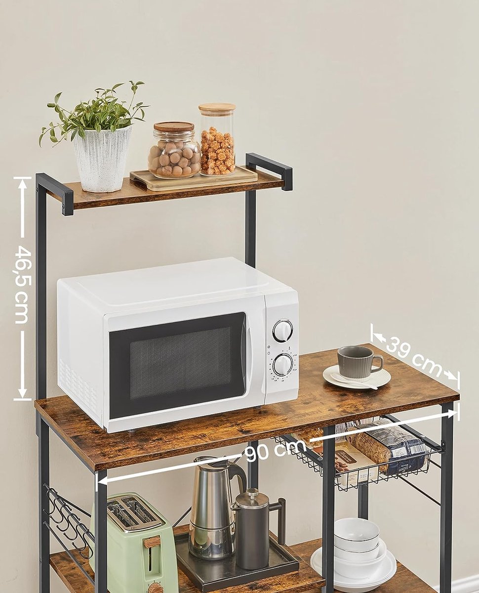 MIRA Home Keukenkast – Staand Keukenrek – Magnetronkast – Industrieel Metaal & Hout – 90x40x134 cm – Organizer Bruin/Zwart — cadeau in Cadeau-ideeën - foto 6