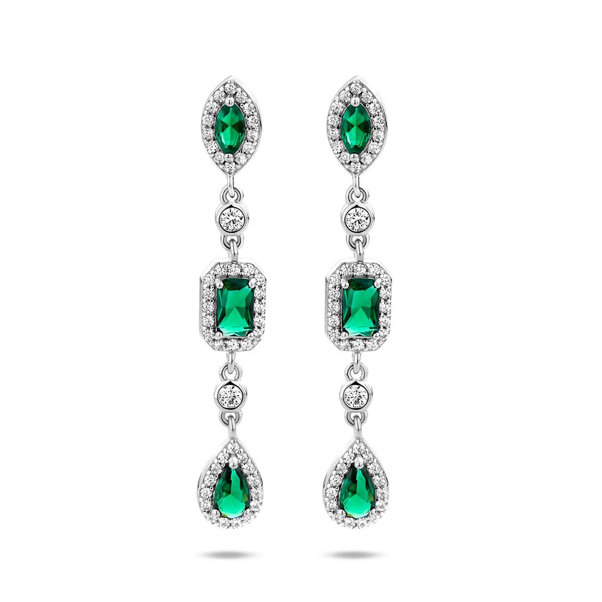 Zilver Gerhodineerd Oorhangers Wit En Groen Zirkonia 1336607