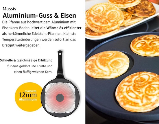 Klausberg Marmeren Eier- en Pannenkoekenpan met 4 Secties - Anti-aanbak, Creatieve Vormen, 19x19 cm
