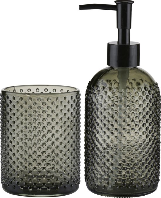 Arti Casa Pompe/distributeur de savon - avec verre à boire supplémentaire - vert foncé - verre - 15 x 19 x 8 cm - pompe à savon et tasse