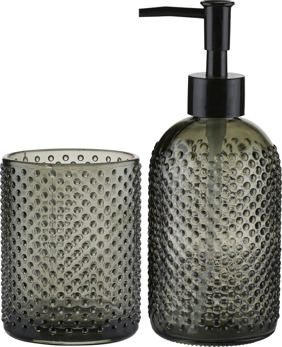 Arti Casa Zeeppompje/dispenser - incl. extra drinkglas - donkergroen - glas - 15 x 19 x 8 cm - zeeppomp en beker
