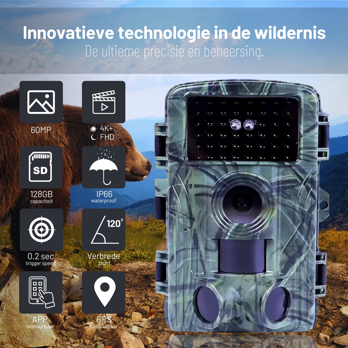 KJK Wildkamera mit Handyübertragung APP, 4K 84MP HD WLAN Bluetooth Wildkamera mit Bewegungsmelder Nachtsicht, 130 °Weitwinkel Wildtierkamera, IP67 Wasserdicht, 64GB SD Karte und 8*AA-Batterien