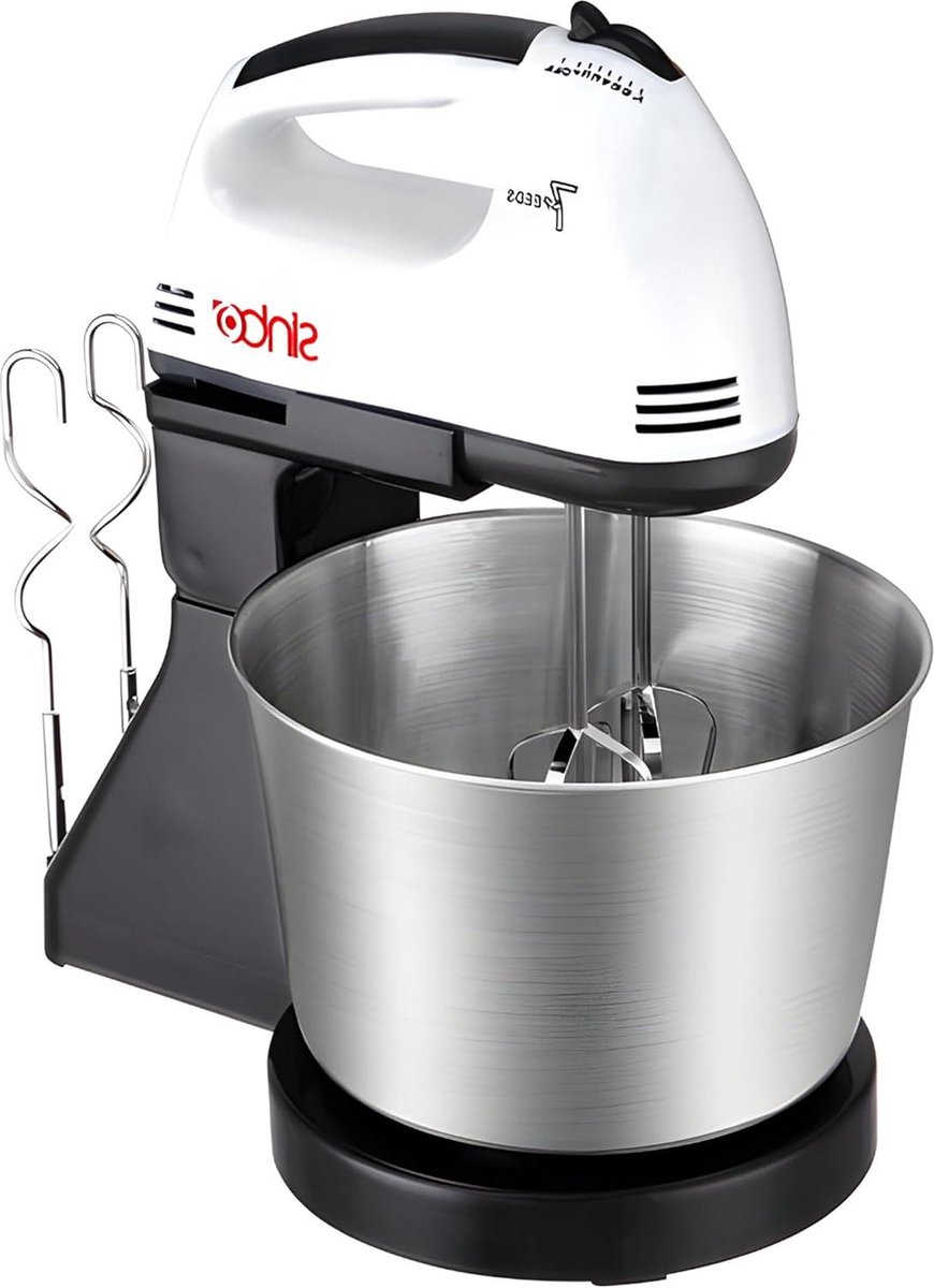 Hand Mixer with Bowl 100 W 220 V 7 Levels Light Quiet Turbo Knob Ovary Speed Switch White Silver