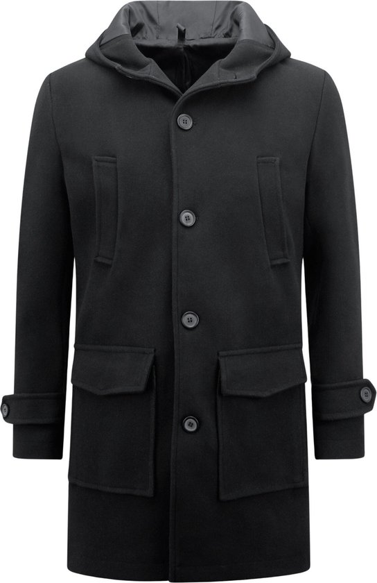 Foto: Heren mantel overcoat heren jassen heren winter capuchon slim fit 8931 zwarte winterjas