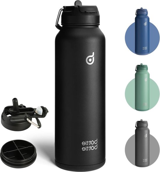 Foto: Insulated water bottle with straw 40oz sports stainless steel water bottles outdoor drinking bottle for pills black reistafel voor kinderen