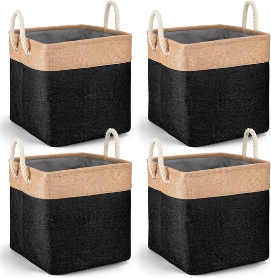 Yawinhe Opbergdozen met Deksel, Opvouwbare Opbergdoos, Stoffen Dozen, Wasbaar, voor Slaapkamer, Kledingopbergvak, 38x25x25cm, Grijs, 2-Pak, SNK023GL-2