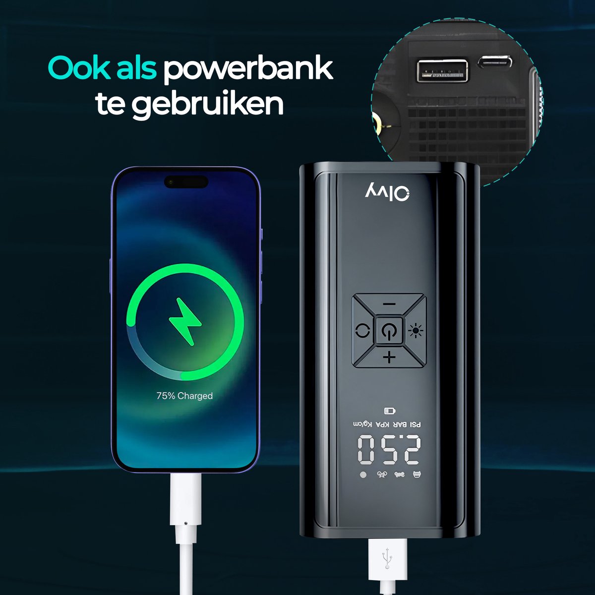 Olvy Compressor Bandenpomp - Draagbare Luchtcompressor thumbnail 3