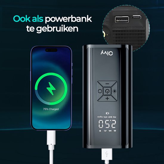 Olvy Compressor Bandenpomp - Draagbare Luchtcompressor - 7000 mAh - Elektrische Fietspomp - Fiets/Auto/Motor/Bal/Luchtbed