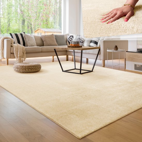 Paco Home Vloerkleed Woonkamer Laagpolig Boho Scandinavisch Eenkleurig, Maat:120x160 cm, Kleur:Beige