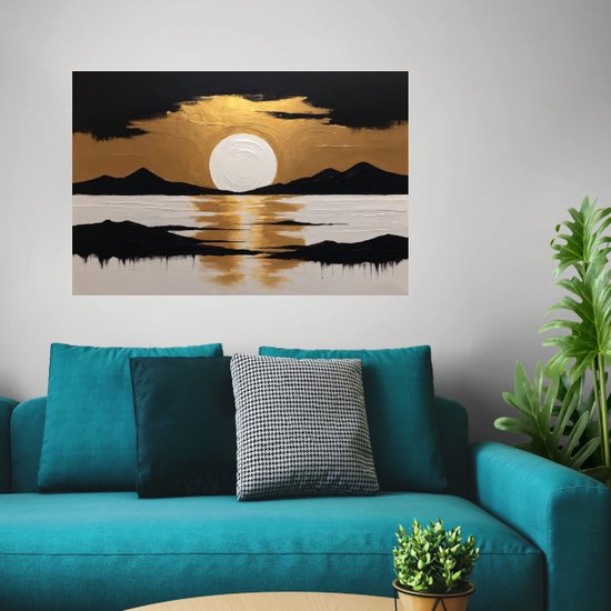 Zonsondergang met zwart en goud glas schilderijen - Zonsondergang glasschilderij - Natuur - Woonkamer decoratie industrieel - Acrylglas - Muurdecoratie slaapkamer - Acrylglas 120x80 cm