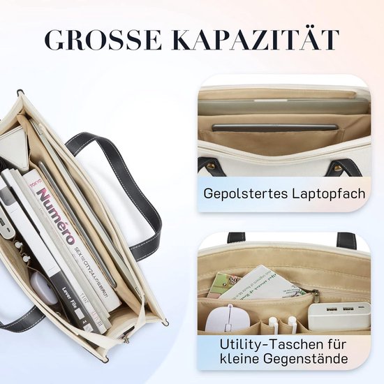 Tote Bag voor dames, verzorgingstas laptoptas met grote bekerhouder