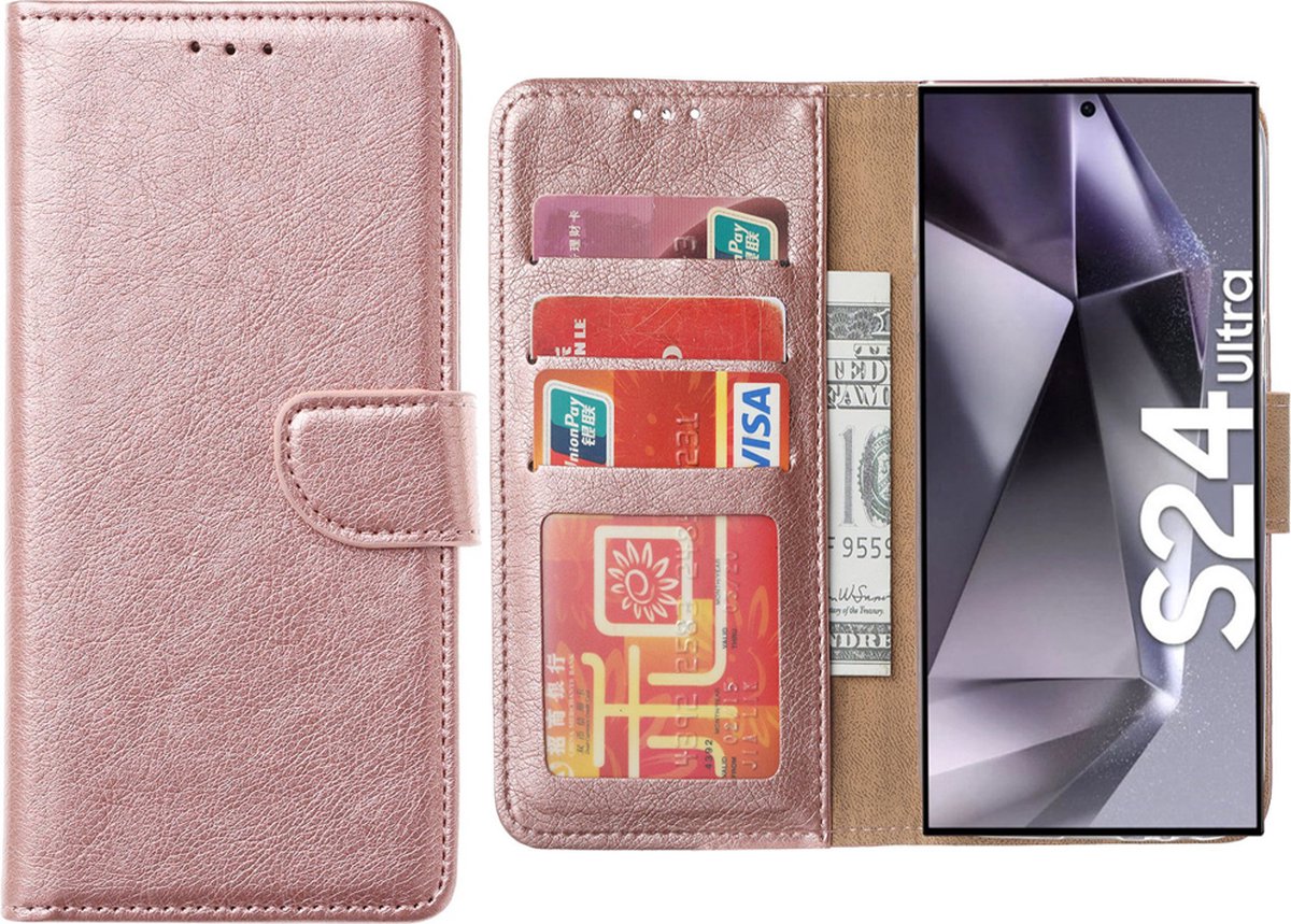 Hoesje Geschikt voor Samsung Galaxy S24 Ultra – Arara bookcase met pasjeshouder - Rosegoud