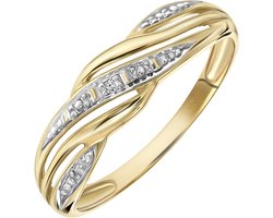 Lucardi Dames Bicolor ring met diamant 0,01ct - Ring - Cadeau voor vrouwen - 14 Karaat Goud - Witgoud en Geelgoud