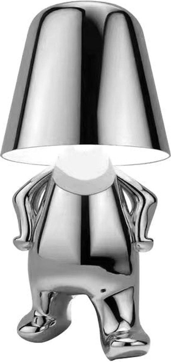 Luxus Europe - Bins Brother Tafellamp - Zilver - Decoratieve Tafellamp - Tafellamp slaapkamer - Draadloos - Dimbaar