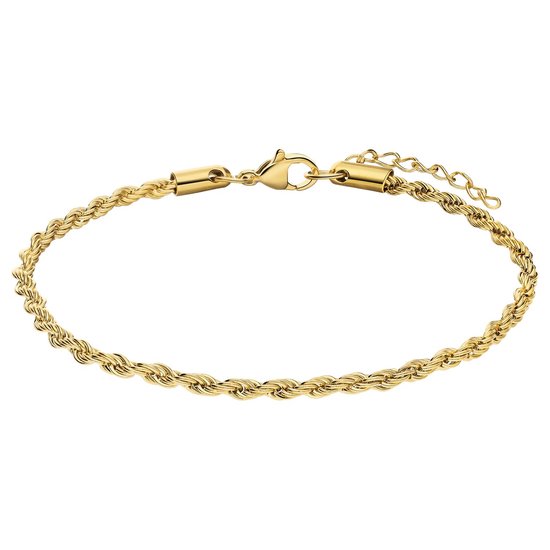 Bracelet cordon doré avec fermoir mousqueton et chaîne d'extension.