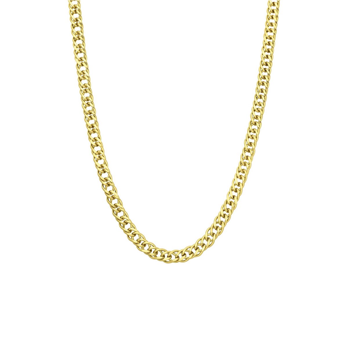 Lucardi - Heren Gerecycled zilveren goldplated herencollier dubbele gourmet - Ketting - 925 Zilver - Goudkleurig - 50 cm