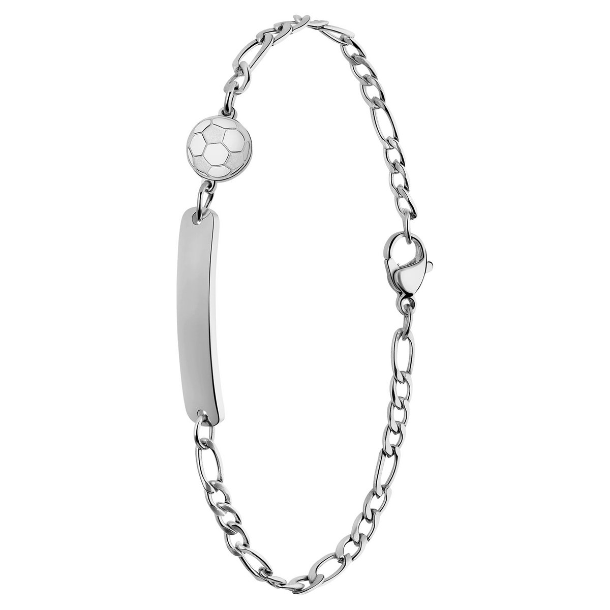 Lucardi Kinder Stalen plaatarmband met voetbal - Armband - Staal - Zilver - 17 cm