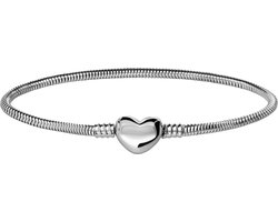 Lucardi - Dames Stalen armband slang met hart sluiting - Armband - Staal - Zilverkleurig - 16 cm