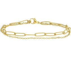 foto van Lucardi Dames Gerecycled stalen goldplated armband dubbel - Armband - Staal - Goudkleurig - 20 cm