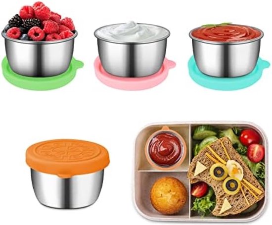 Foto: 4 stuks 50 ml kleine voedselcontainers met deksels herbruikbare snackdozen voor kinderen saladedressing potten en sauspotten voor lunch bento