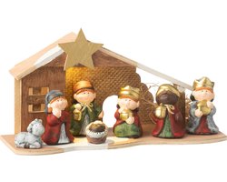 J-Line decoratie Kerststal - porselein - mix - large - LED lichtjes