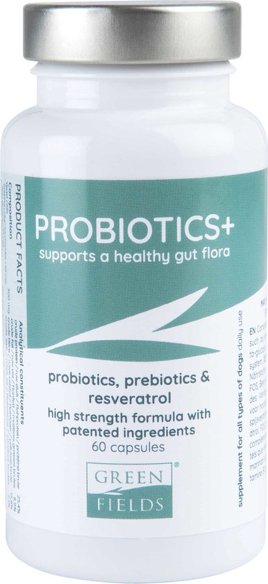 Greenfields Probiotics+ voedingssupplement voor honden met gevoelige darmen - Ondersteunt de Spijsvertering - Met Prebiotica en Probioticum - Inhoud 60 capsules