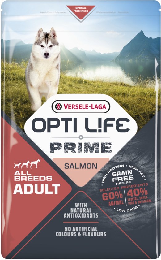 Opti Life Prime Adult All Breeds Zalm - Hondenvoer - 12.5 kg Graanvrij