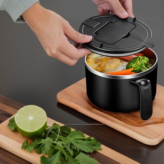Ramen 1/3 elektrische kom, ramenkoker 1200 ml, draagbare noedelkoker met deksel, Japanse ramenkom met hoge capaciteit van roestvrij staal voor slaapzaal, kantoor, universiteit, thuis