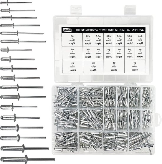 100 stuks blinde klinknagels 4,0 x 16 mm, koepelkop open type, DIN 7337, aluminium klinknagel en stalen doorn, popklinknagels (100, 4,0 x 16 mm