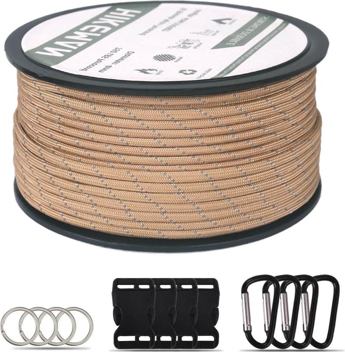 750 Paracord Survival Rope 10 strengen nylon touw scheurbestendig outdoor camping 60 m kaki