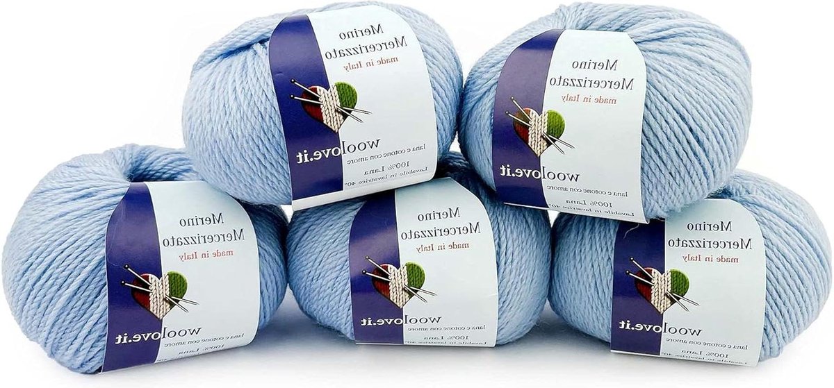 100% zuivere Merino Mercerizzato haakwol Made in Italy lichtblauw garen voor haken kleurnummer 11