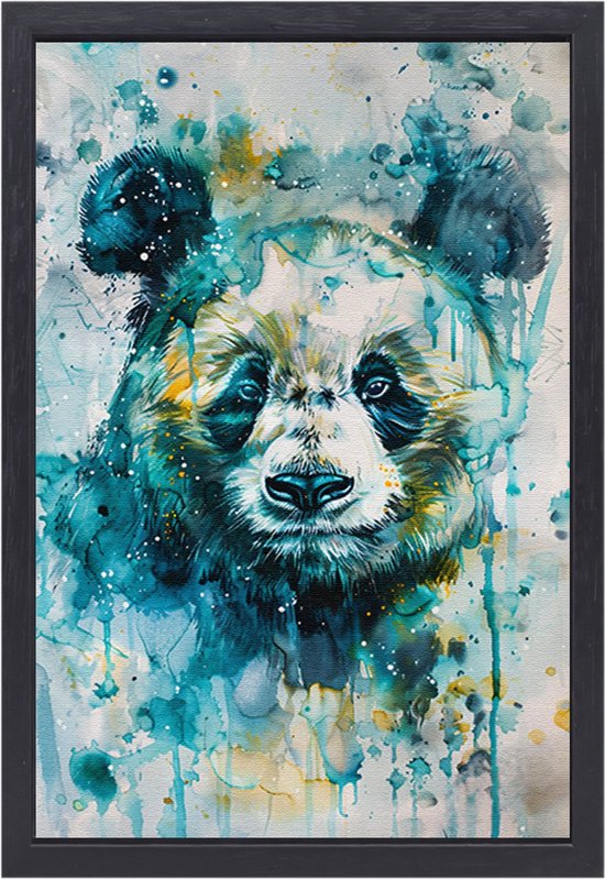 Panda portret - Dieren portret - Canvas schilderij Kleuren - Modern schilderij - Canvas met baklijst - Kunst canvas met baklijst 60x90 cm