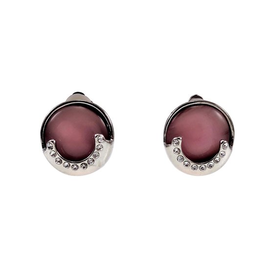 Oorclips Dames - Roze Cabochon Clip-on Oorbellen met Strass - 16 mm Ronde Oorclips