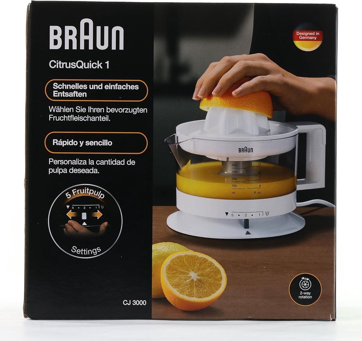 Braun TributeCollection Citruspers 1 CJ 3000 WH, Elektrische Citruspers, 20 W, 350 ml, Instelbare Pulpregeling, Vaatwasmachinebestendig, Wit
