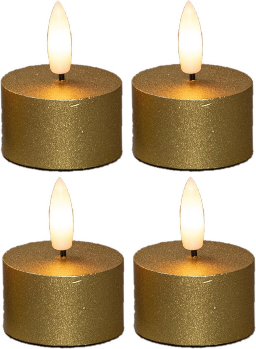 Anna's Collection LED theelichtjes/waxinelichtjes - 4x st - goud - D4 x H5 cm Goudkleurig