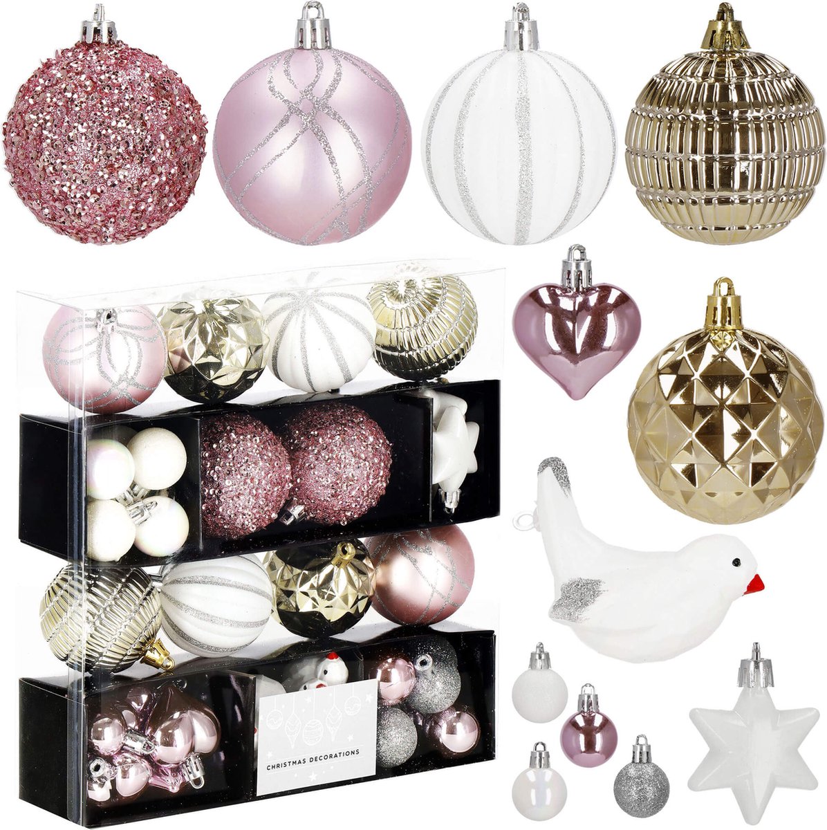 Springos Kerstballen | 38 Stuks | Roze/Wit