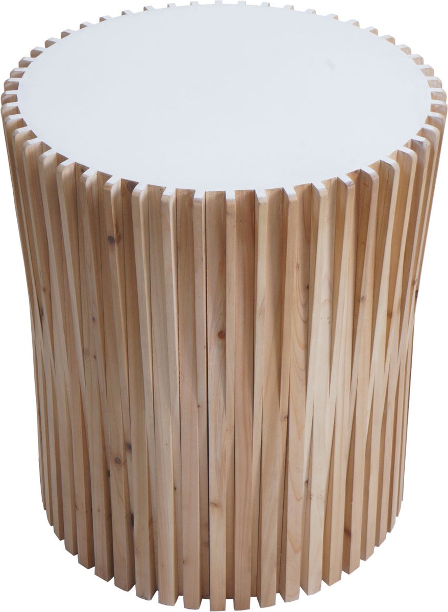 MCW Bijzettafel MCW-N31, salontafel salontafel loungetafel bloementafel nachtkastje, dennenhout Ø51cm naturel-wit bruin