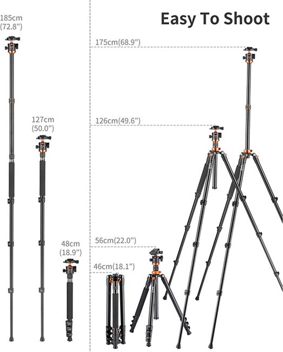 K&F Concept Reisstatief: Compact, Lichtgewicht & 2-in-1 Monopod - Afbeelding 8