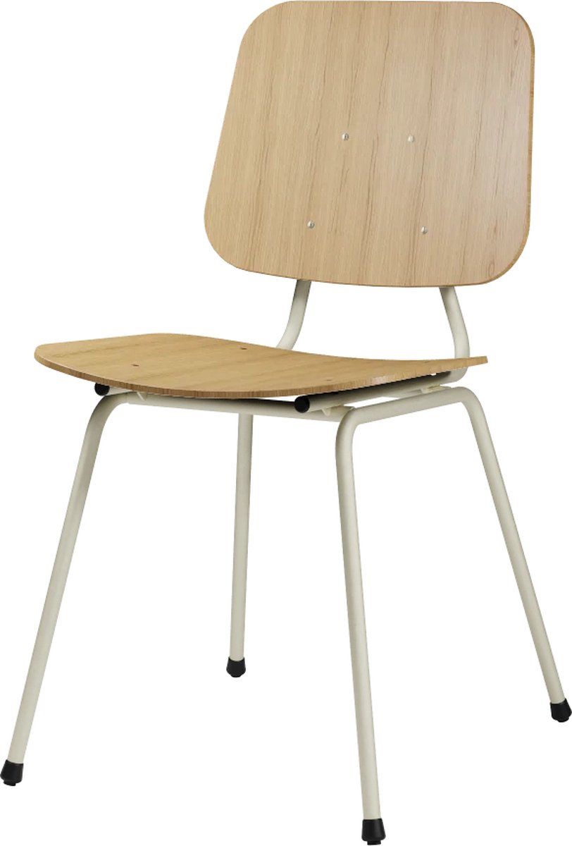 Design In Box - Eetkamerstoel - Eetstoel - Wit/Naturel - Metalen Poten