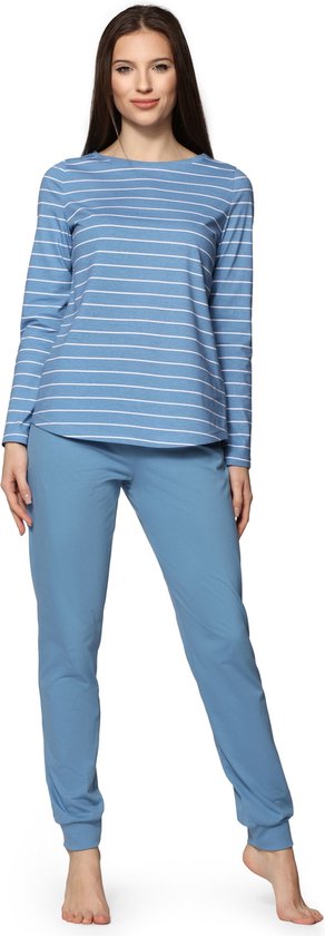 Bellivalini Dames Pyjama - Lange mouwen - Lange broek - Katoen - BLV-BLV50-166-PJ - Oceaan Wit - XXL
