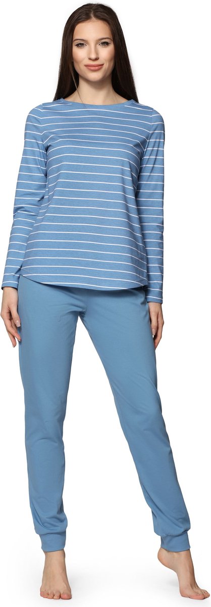 Bellivalini Dames Pyjama - Lange mouwen - Lange broek - Katoen - BLV-BLV50-166-PJ - Oceaan Wit - XXL