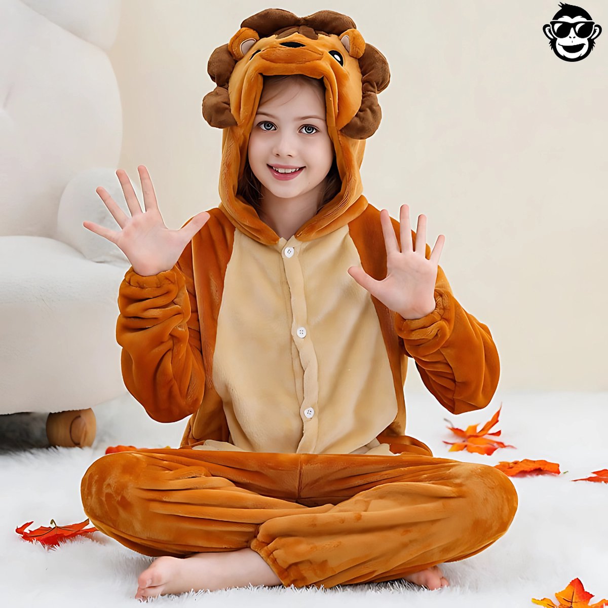 BoefieBoef Dieren Onesie Verkleedkleding Kinderen jaar – Comfortabele Kostuum Pyjama – tot 160 – Dierenpak voor Jongens en Meisjes – Feest, Carnaval of Dierenpak - Verkleedkleding - Halloween Dierenpak - Verjaardag Cadeau - Leeuw Bruin — afbeelding 6