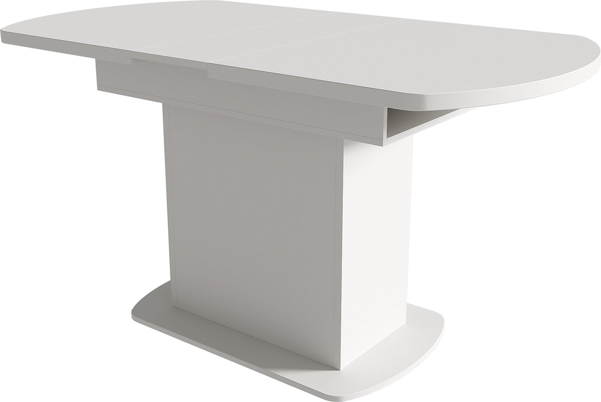 Merax Uitschuifbare Ovale Eettafel met Opbergruimte - L110/130xB70xH75 cm - Multifunctionele Tafel - Modern Minimalistisch Design - Wit met Gouden Handgreep