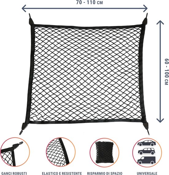 AOKITO 4 stuks opbergnet met haken, bagagenet auto, camper, elastische koffernet, voor caravans