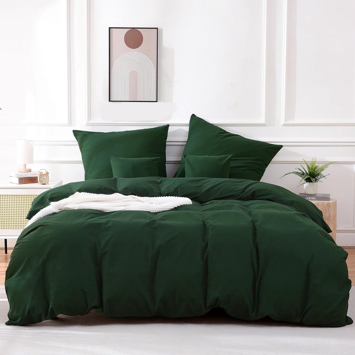 JGS® - Luxe Beddengoedset van 100% Gewassen Katoen, 4-delig in Bosgroen met Ritssluiting, Dekbedovertrek en Kussenslopen