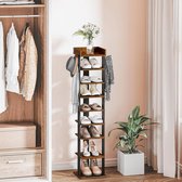 Rack à chaussures étroite à 9 Tier, Rack à chaussures haute, organisateur de rangement de chaussures en bois avec 2 crochets, Tower à chaussures verticale pour entrée, rangement de chaussures Industrial rustique marron noir
