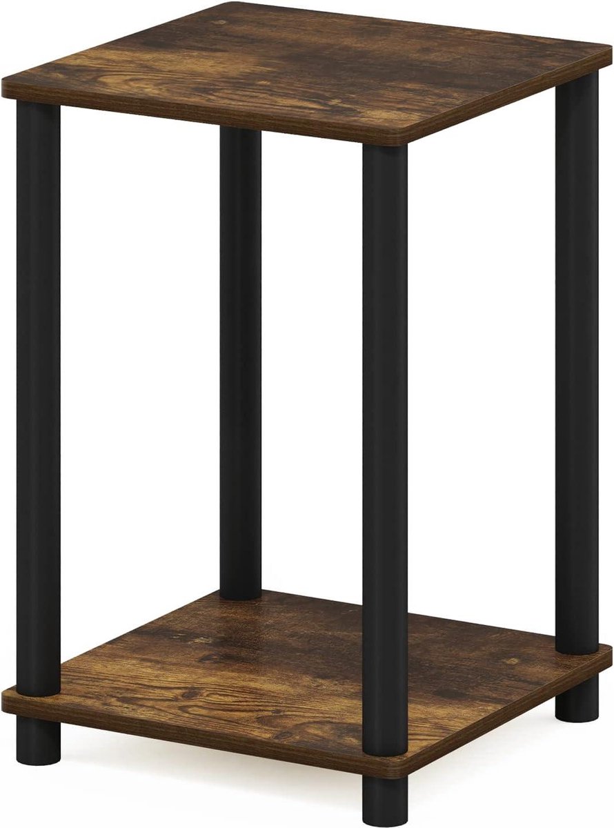 Einde Bijzettafel Nachtkastje Composiet Hout - Amber Pine/Zwart - 1-Pack met Geïntegreerd Draadrooster - Stijlvol Design