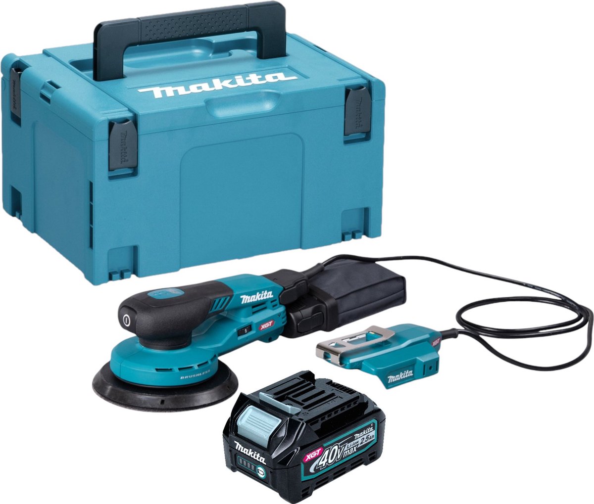 Makita BO 004 CGD101 accu excentrische schuurmachine 40 V max. 150 mm 3,0 mm slag Brushless + 1x accu 2,5 Ah + Makpac - zonder oplader